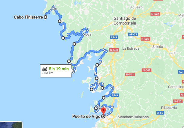 MAPA, Rutas con moto de Cabo Fisterra a Vigo por las Rías Baixas