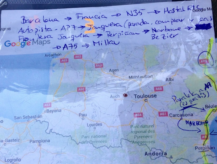 Mapa de ruta desde Barcelona a Millau